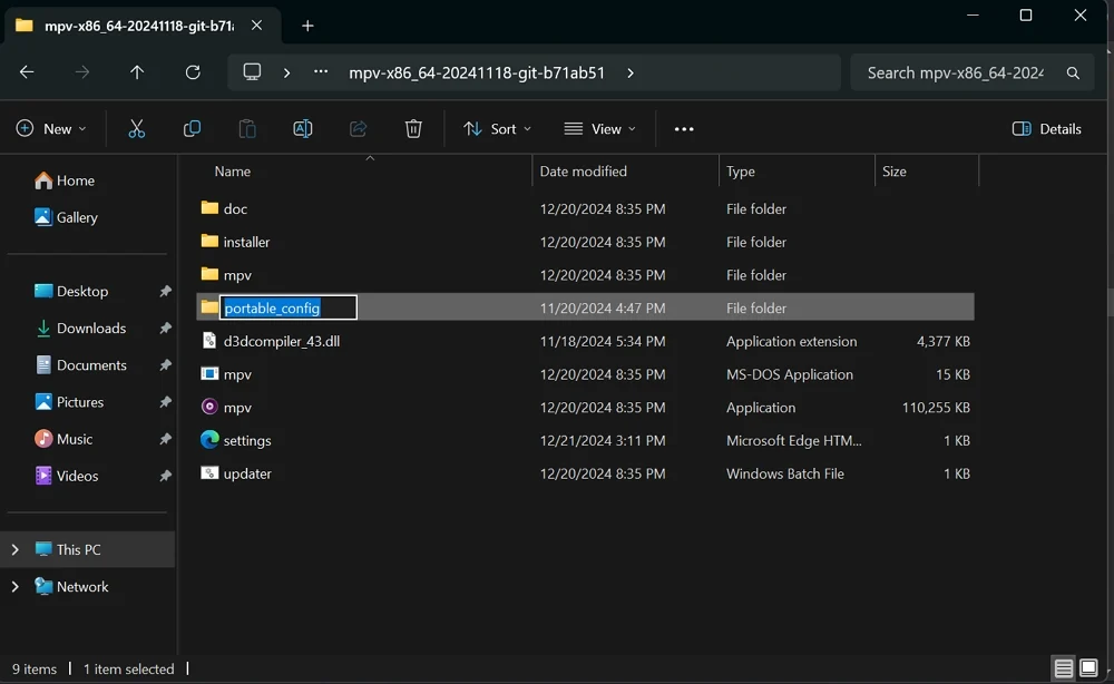 create portable config folder for mpv