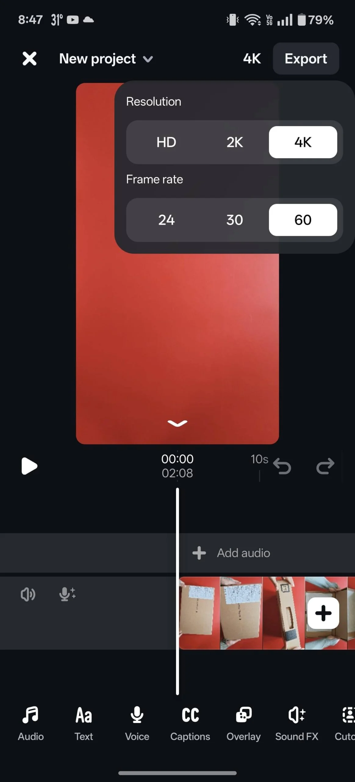 instagram edits video export options
