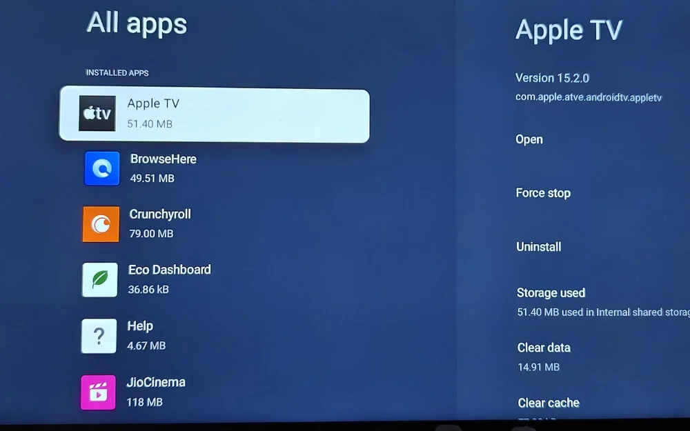 uninstall apps on google tv