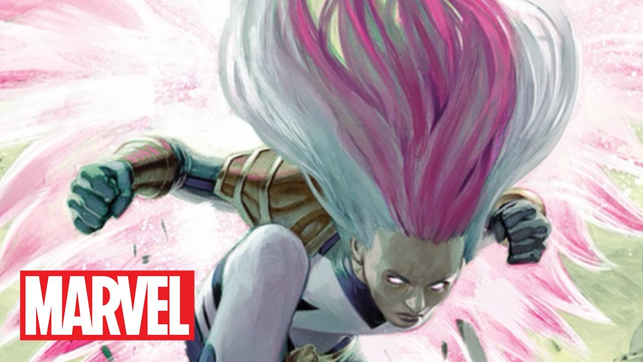 Sampul buku komik Marvel bertuliskan logo komik raksasa di sebelah Songbird menggunakan kekuatannya