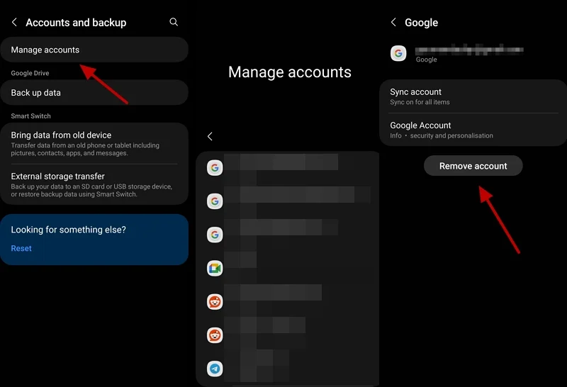remove google account on android