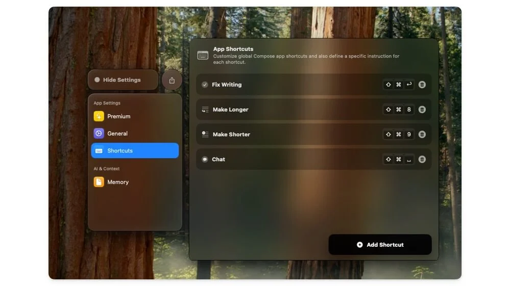 compose custom shortcuts