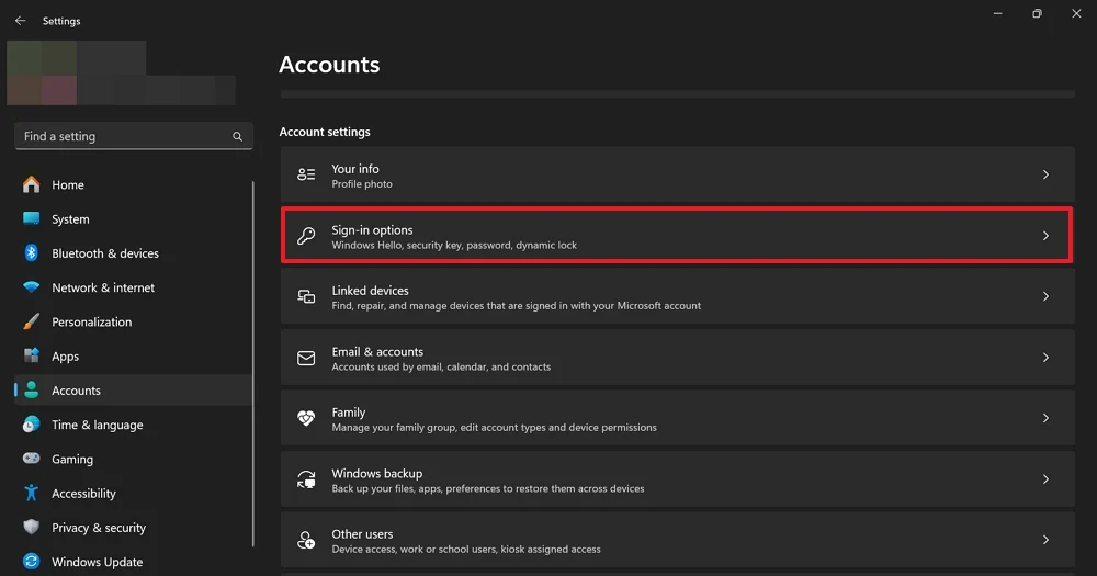 sign in options on windows 11