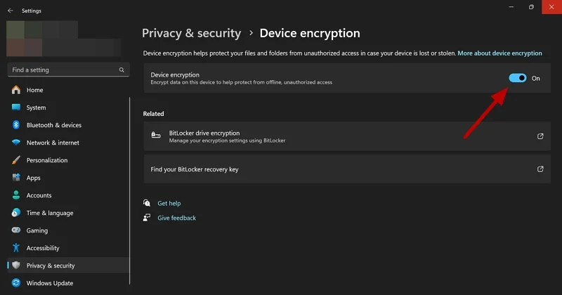 disable device encryption on windows 11 home