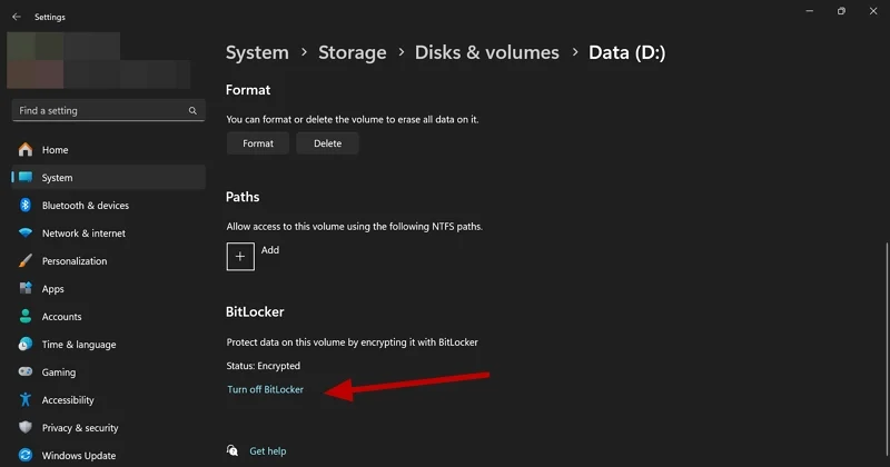 turn off bitlocker in windows 11 settings