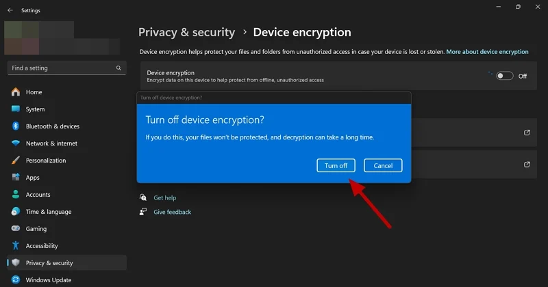 turn off device encryption