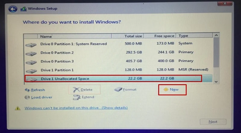 unallocated space on windows