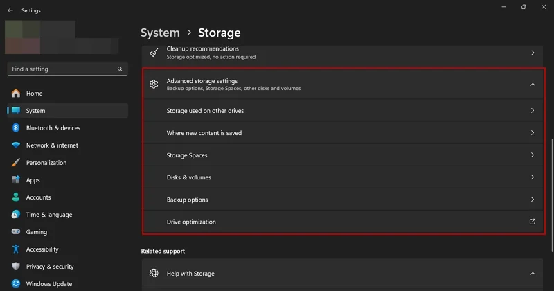 advanced storage settings