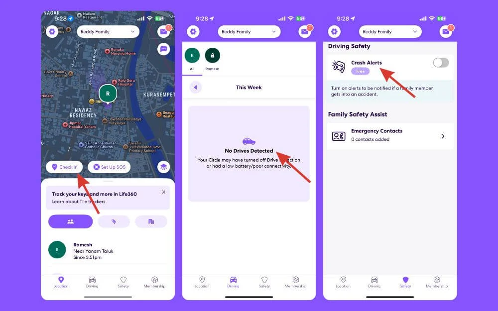 sharing live location using life360 app