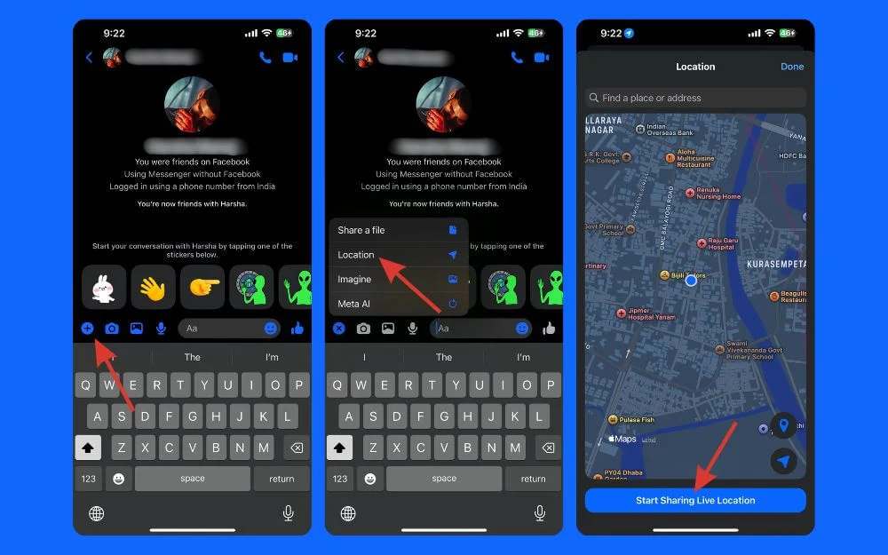 share live location using facebook messenger