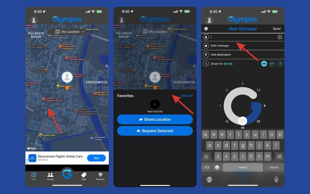 share ride details using glympse app