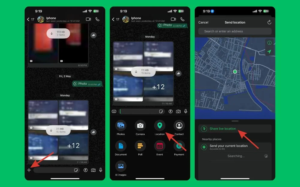 how to share whatsapp live location