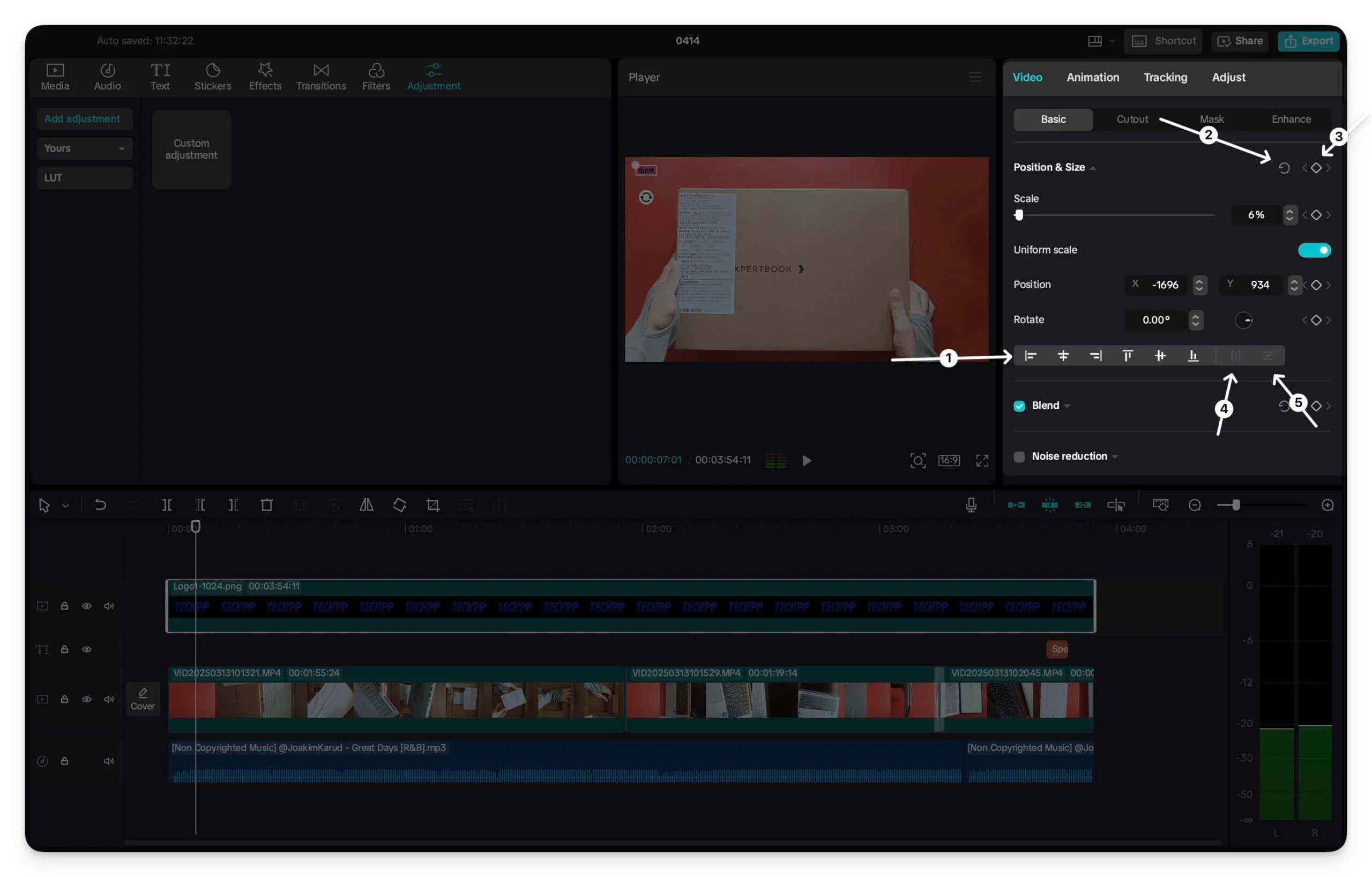 right panel (video tab) icon functions