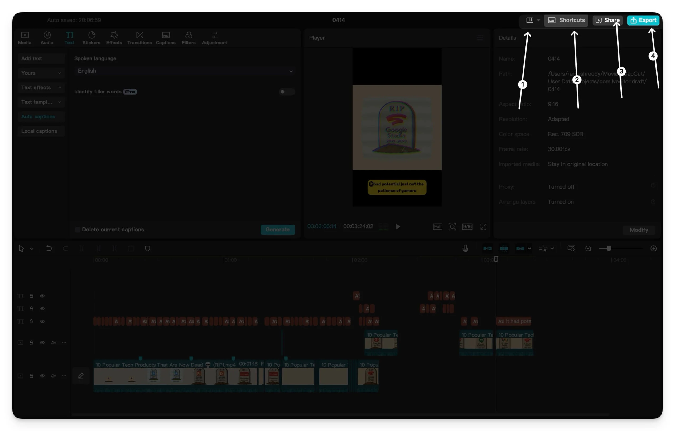 capcut desktop – top right bar