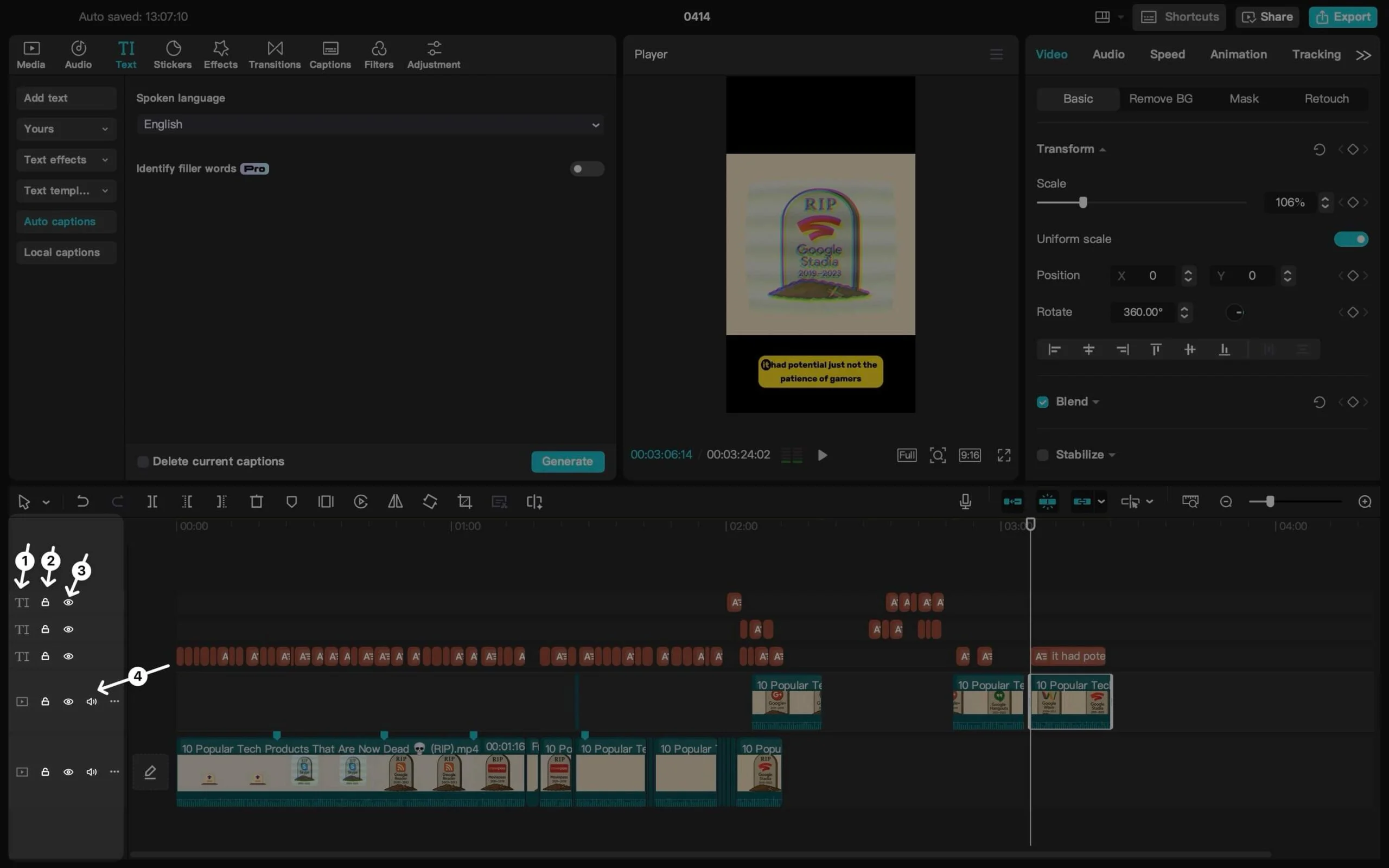 capcut timeline track symbols