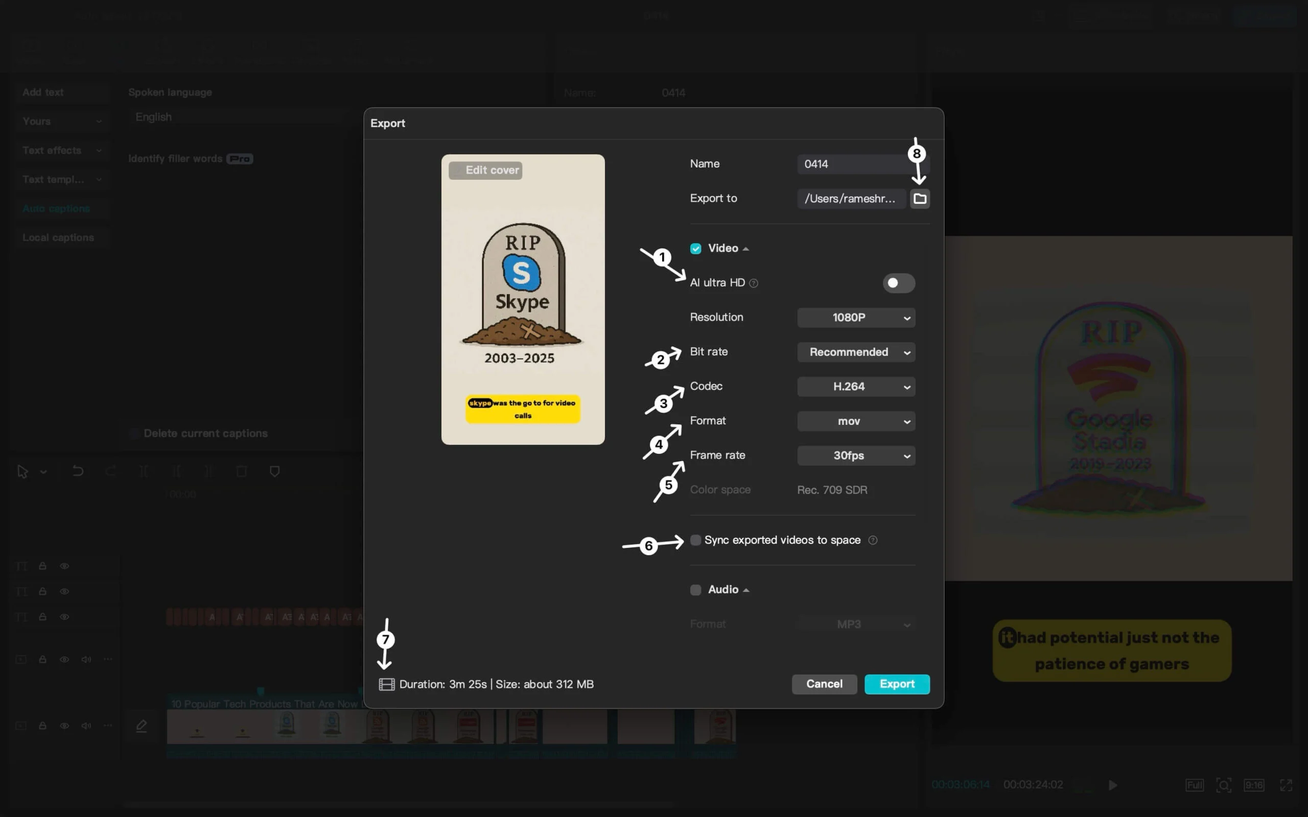 export screen (explained)