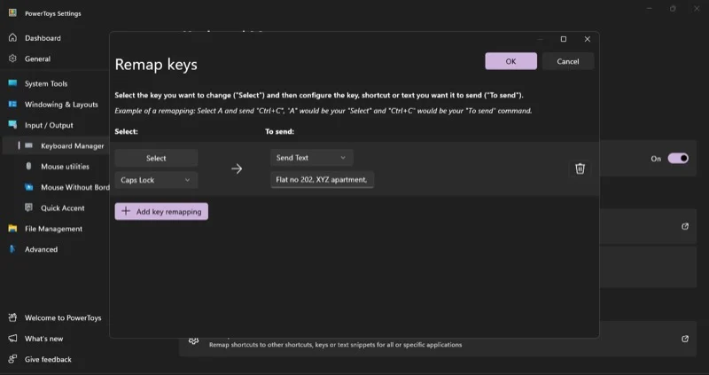 keyboard manager powertoys tool on a windows 11 pc.