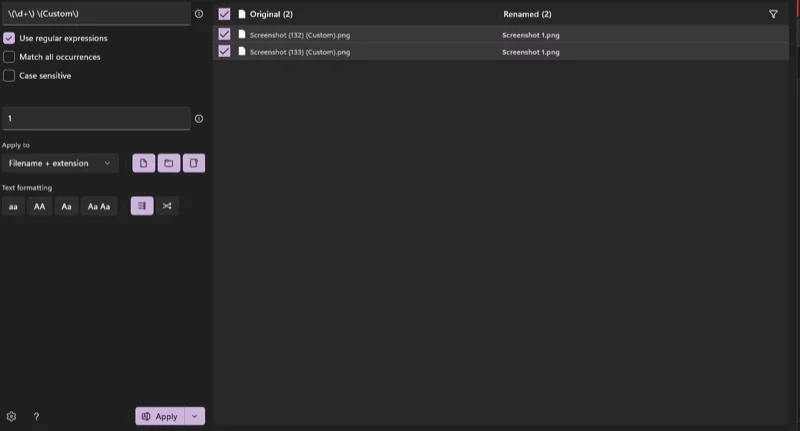 powerrename powertoys utility on a windows 11 pc.