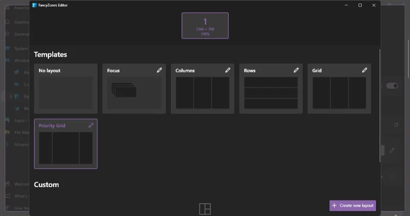 fancyzones powertoys tool on a windows 11 pc.