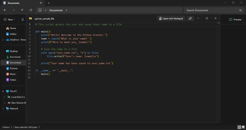 previewing a python file on a windows pc using the peek powertoys tool.