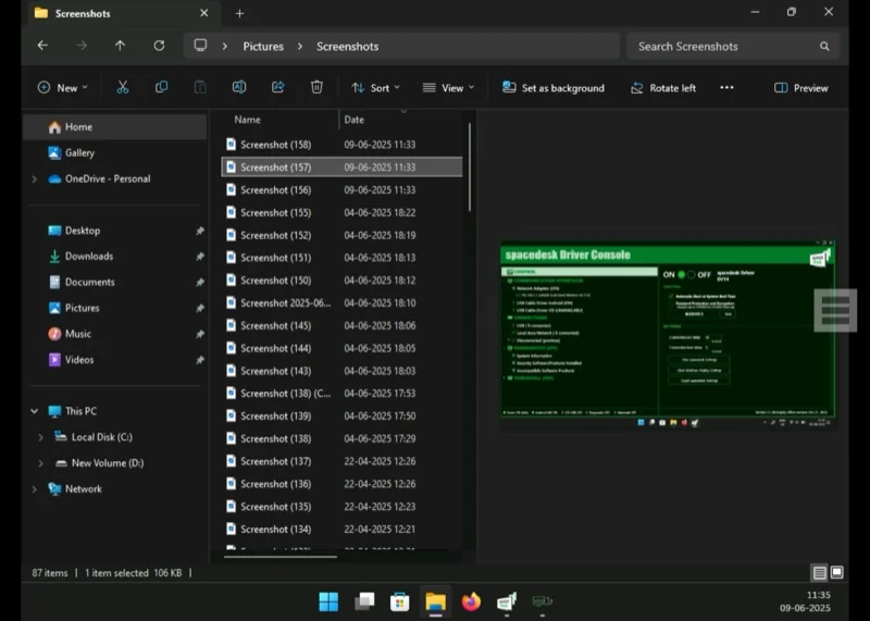 windows pc's screen on the spacedesk viewer app on an android tablet.