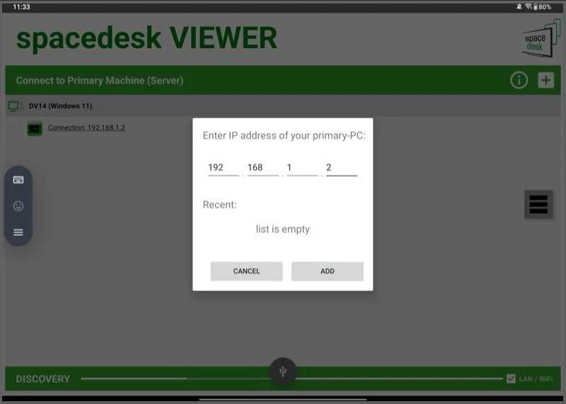 connecting to windows pc manually in the spacedesk viewer app.