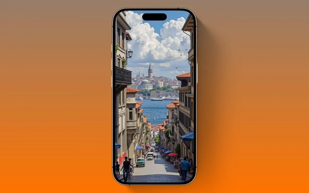 city view with tower and sea lock screen wallpaper