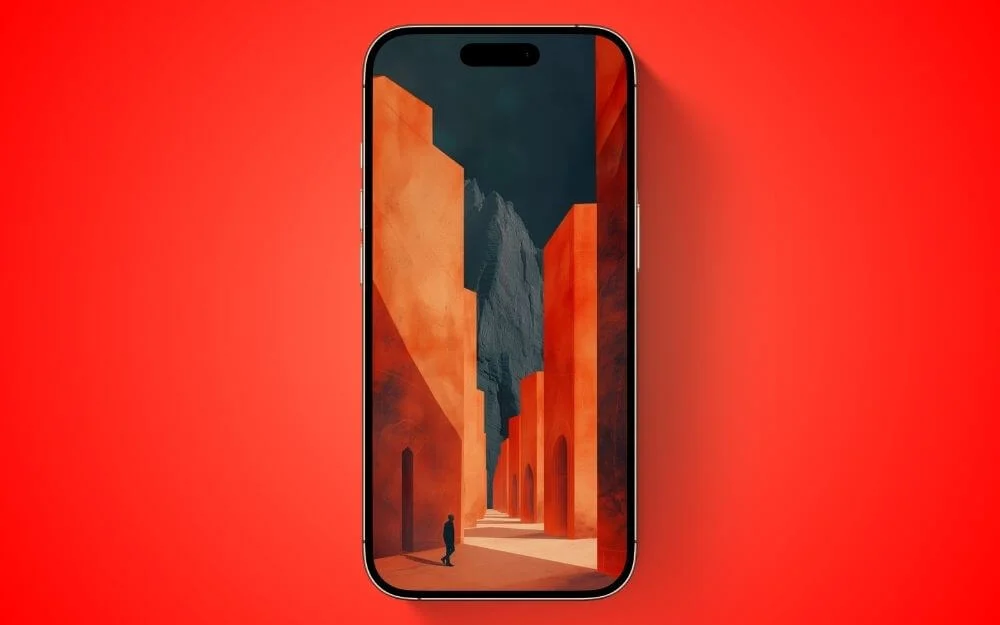 man between red walls lock screen wallpaper