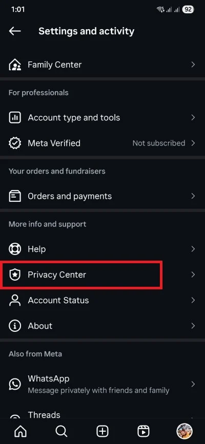 privacy center instagram