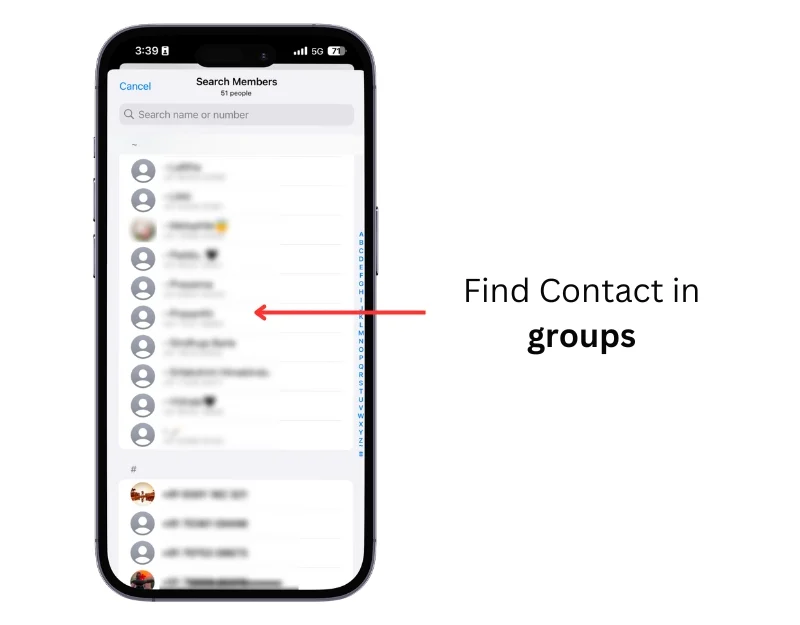 find contacts in whatsapp groups