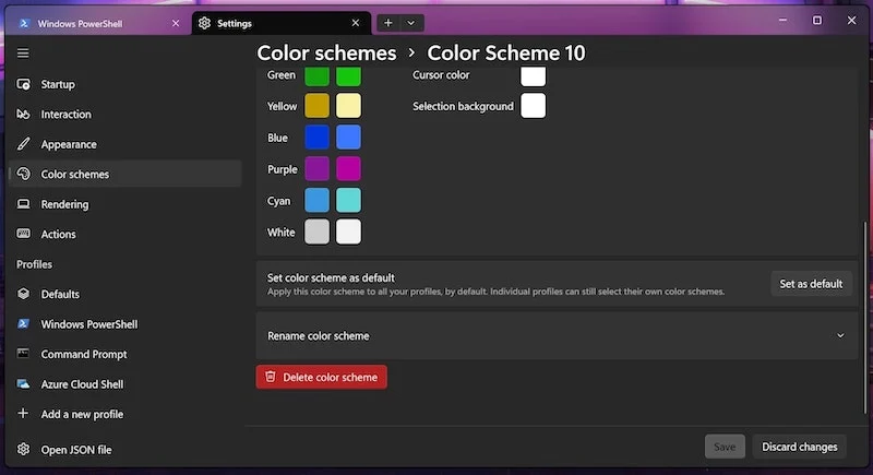 select the desired color for the color scheme