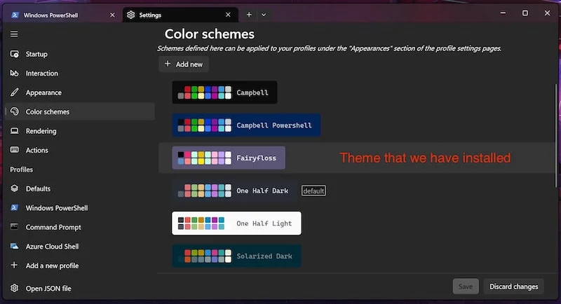 installed color theme