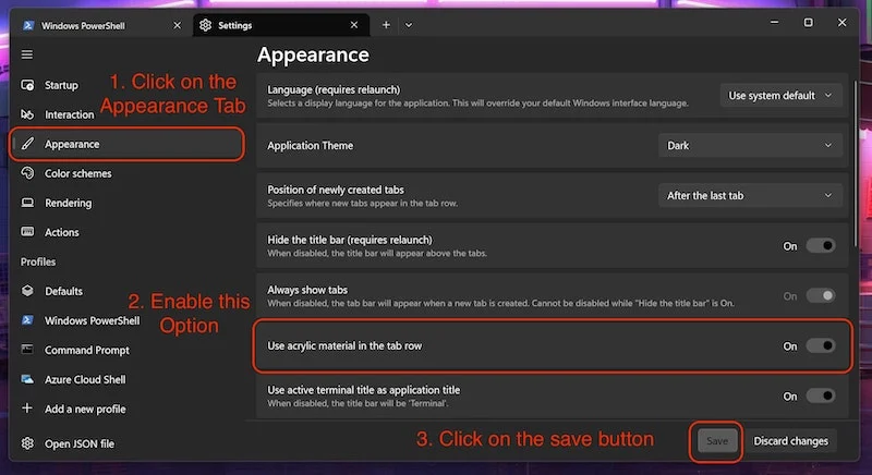 enable acrylic tab