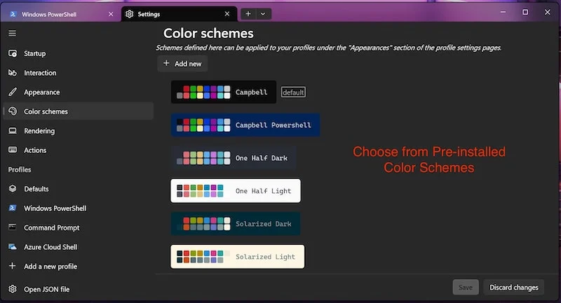 choose a pre-installed color scheme