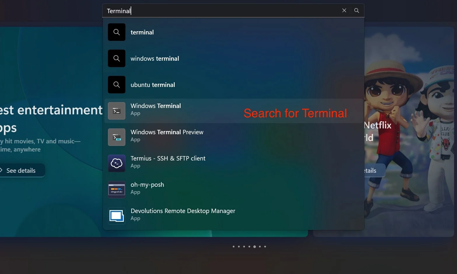 search for windows terminal