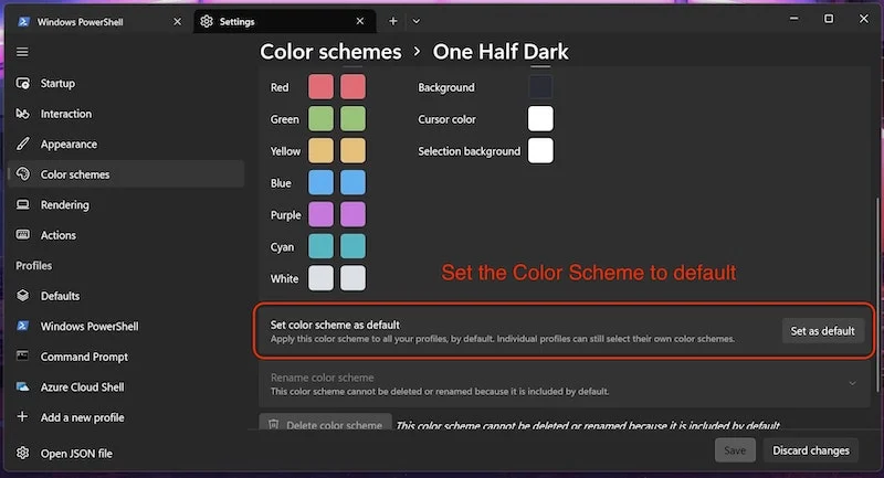 set the color scheme to default