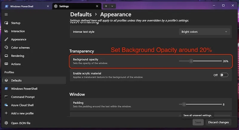 set background opacity to 20%