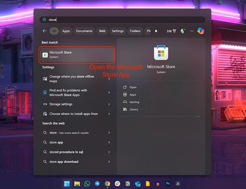 search for ms store and open it