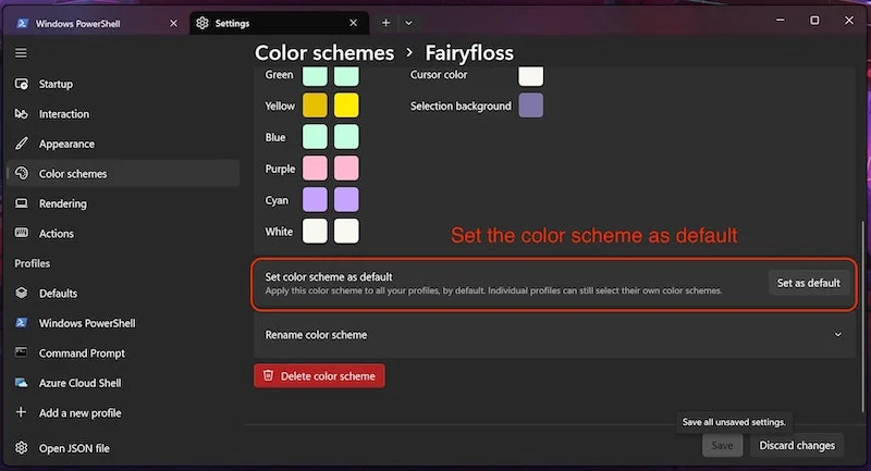 set the color theme as default