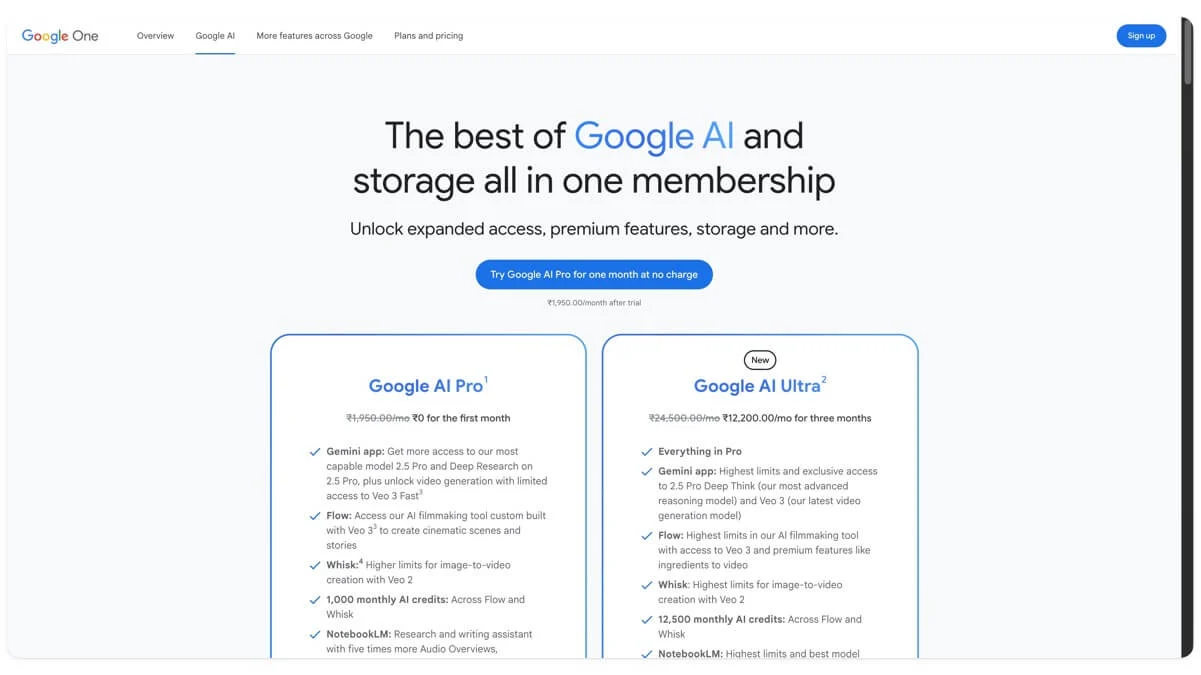 google ai pro and ultra subscription plans