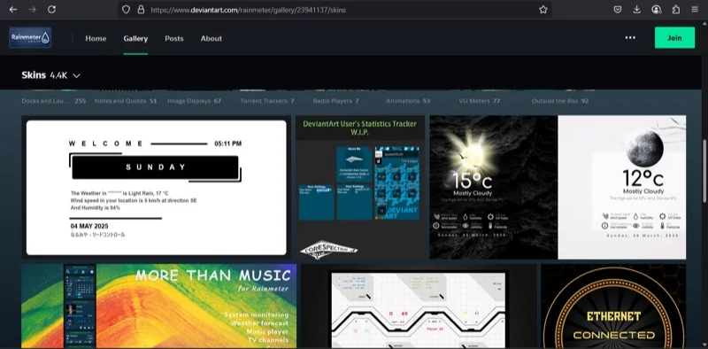 rainmeter skins on the devianart website.