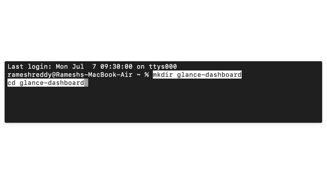open terminal and create a glance folder