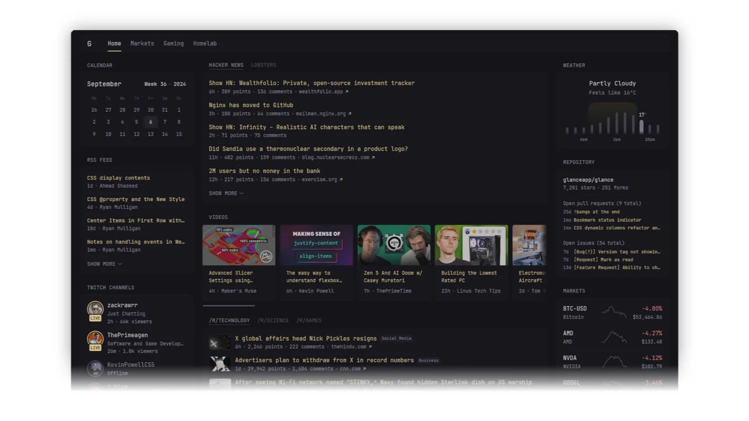 glance personal dashboard