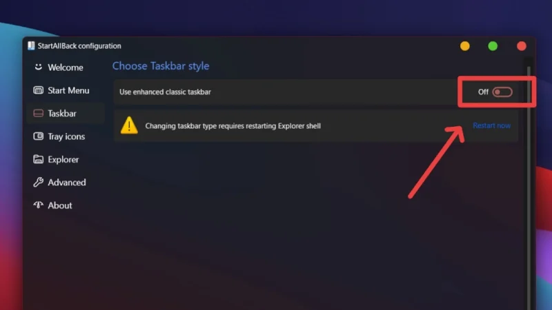 turn off switch menu and taskbar
