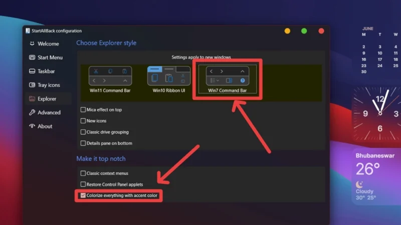 choose win7 command bar