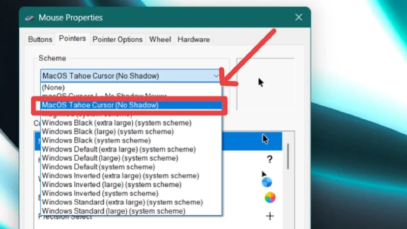 select macos tahoe cursors