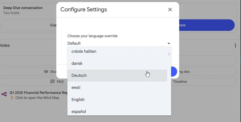 change output languageon notebooklm