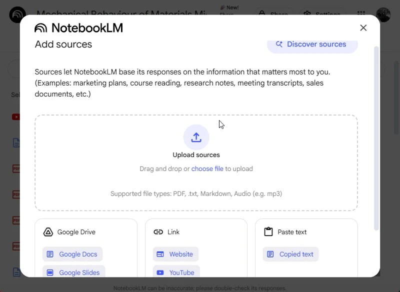 add sources on notebooklm