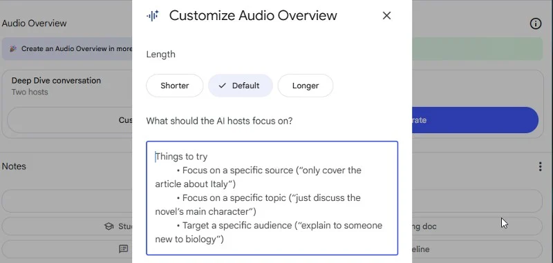 customize audio overview notebooklm