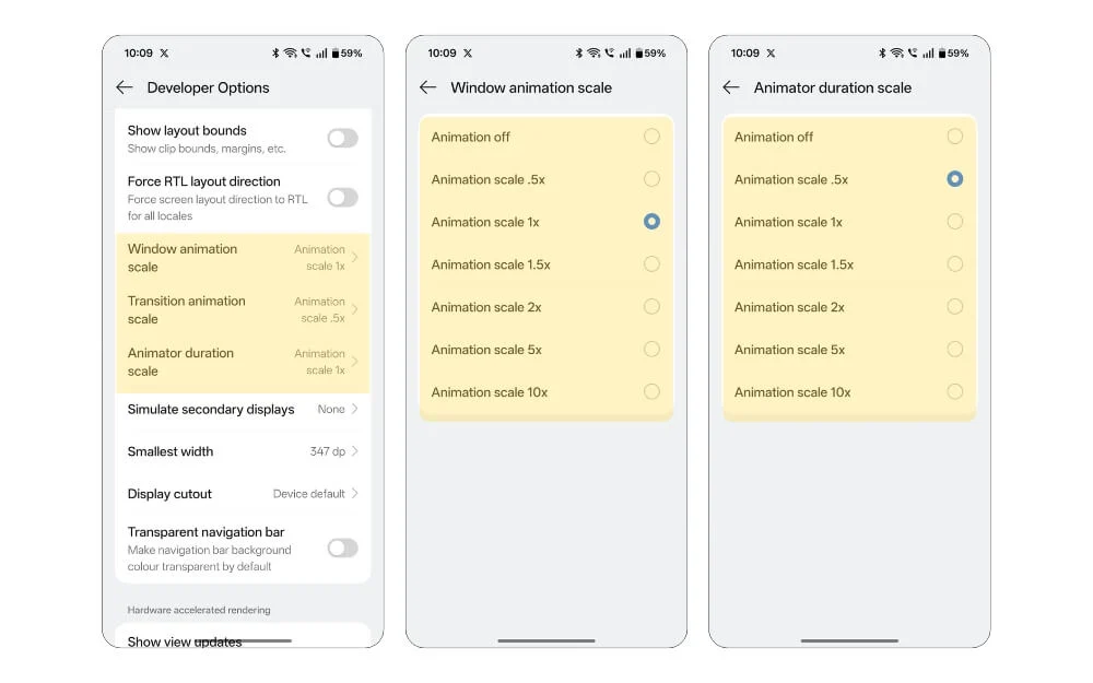 how to reduce animation scale on android